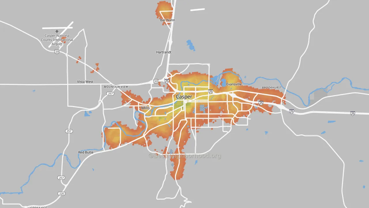 Bike Grade map of 82601, WY