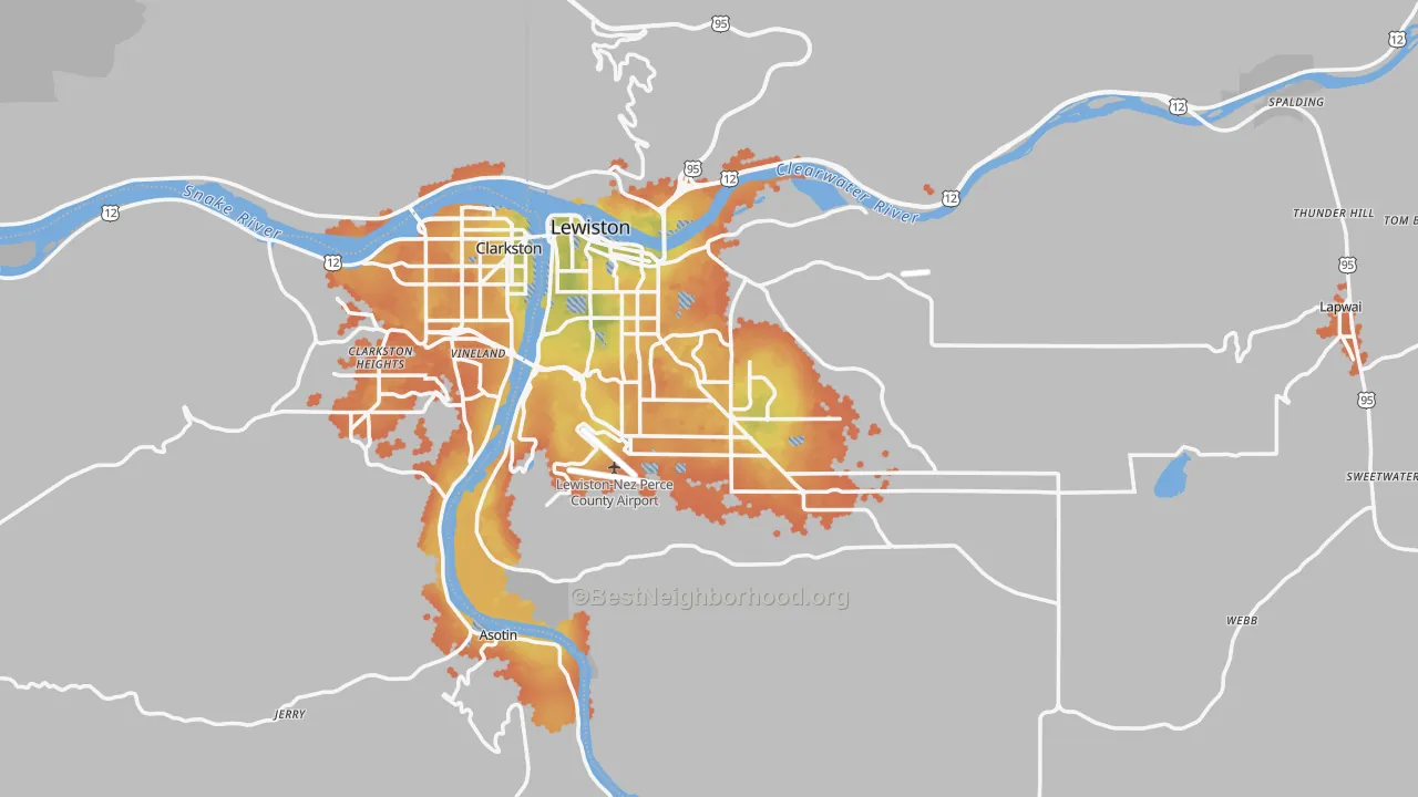 Bike Grade map of 83501, ID