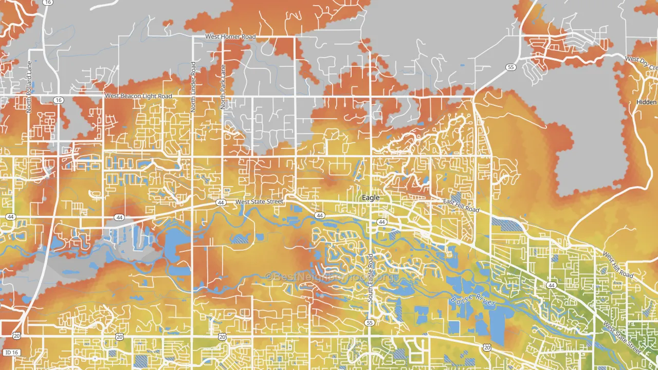 Bike Grade map of 83616, ID