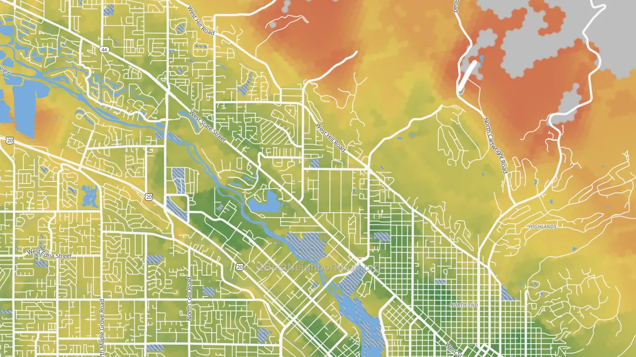 Bike Grade map of 83703, ID