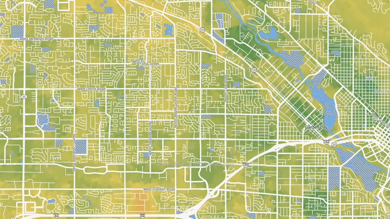 Bike Grade map of 83704, ID