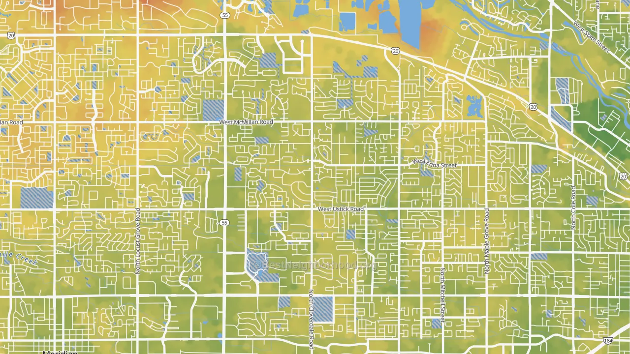Bike Grade map of 83713, ID