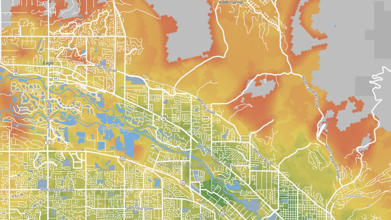 Bike Grade map of 83714, ID