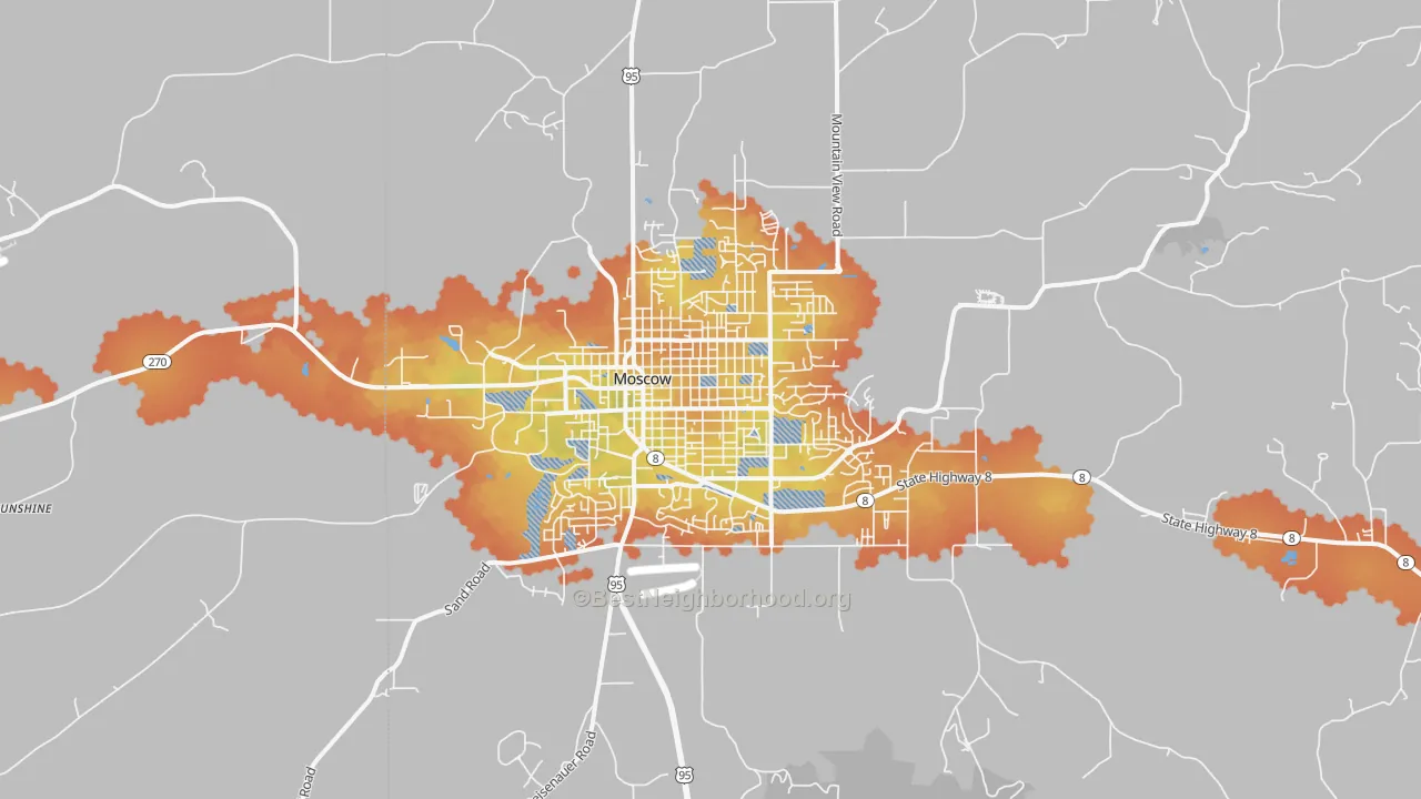 Bike Grade map of 83843, ID