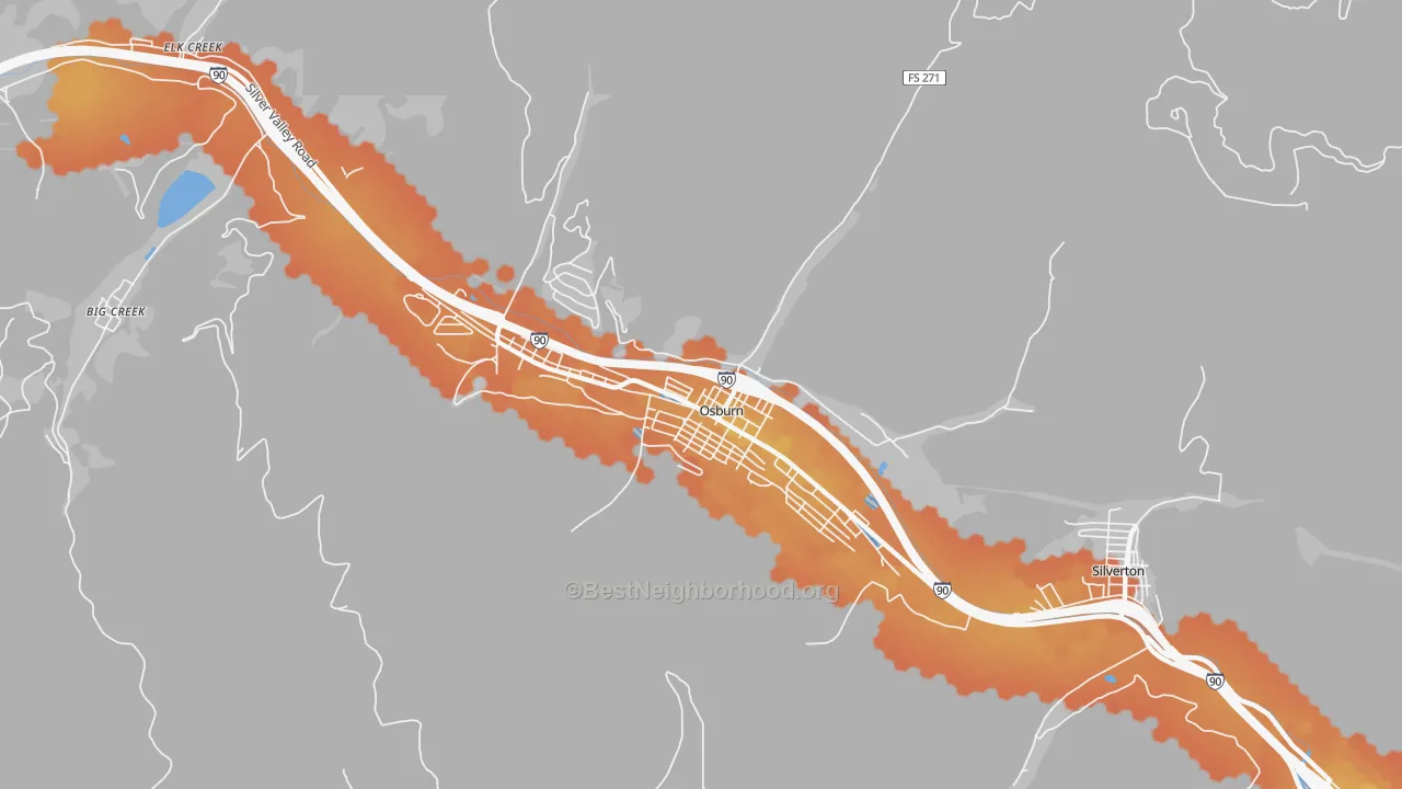 Bike Grade map of 83849, ID
