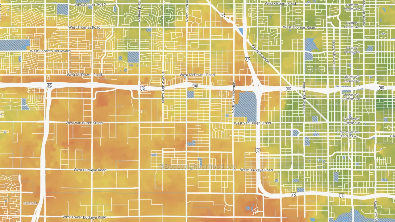 Bike Grade map of 85009, AZ