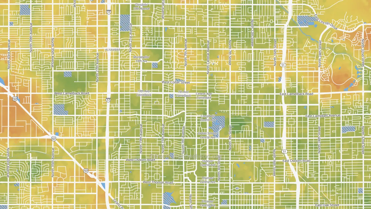 Bike Grade map of 85013, AZ