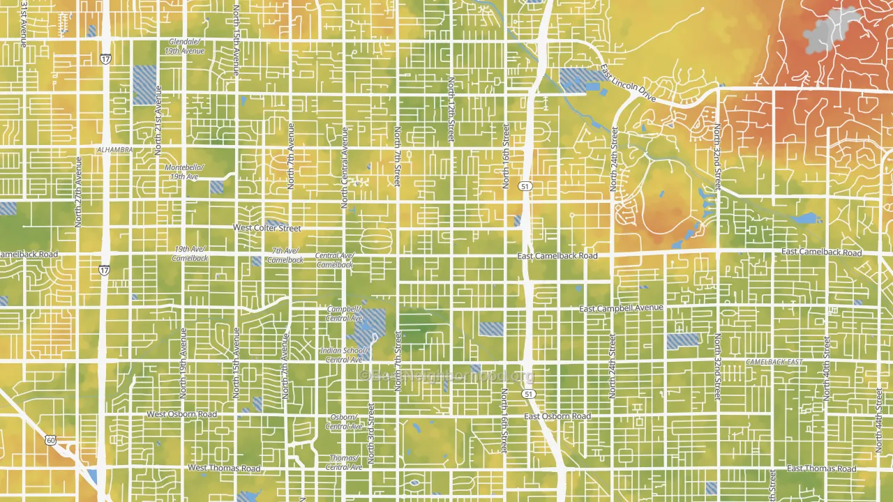Bike Grade map of 85014, AZ