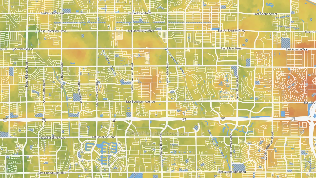 Bike Grade map of 85206, AZ