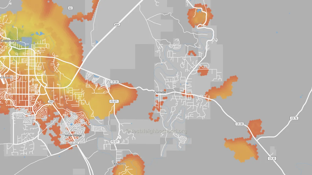 Bike Grade map of 86325, AZ
