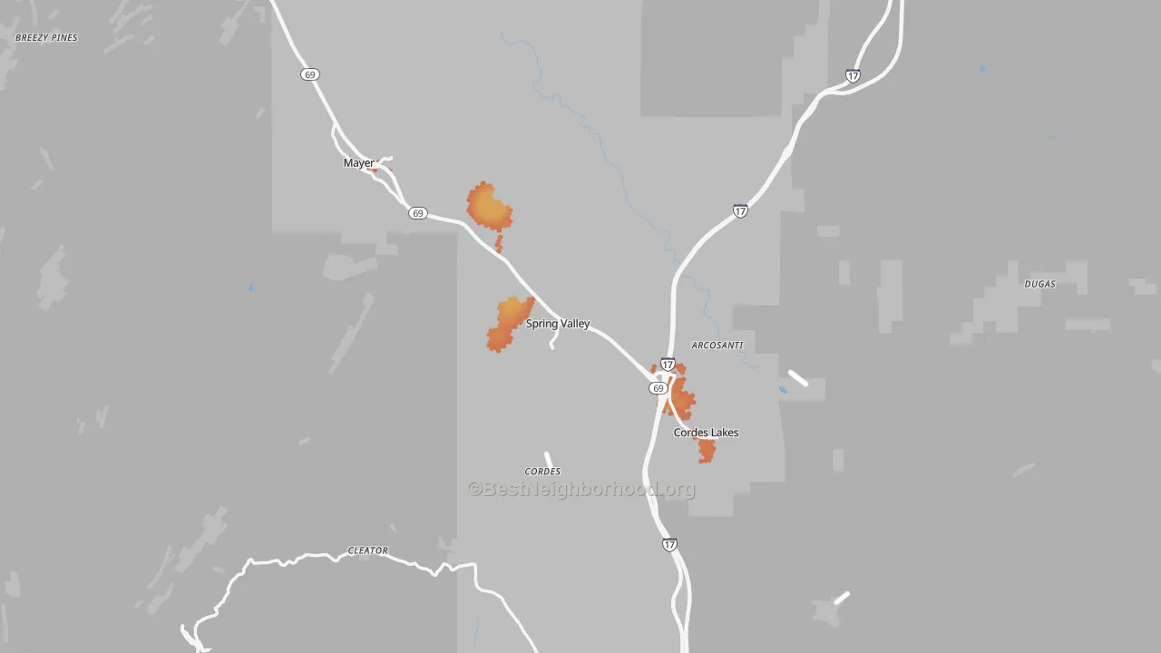 Bike Grade map of 86333, AZ