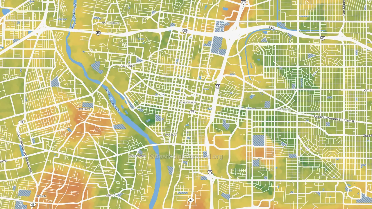 Bike Grade map of 87102, NM