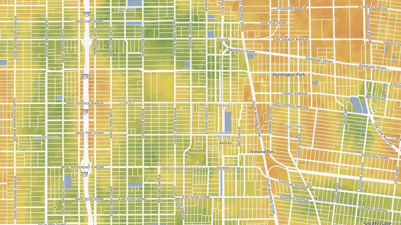 Bike Grade map of 90001, CA