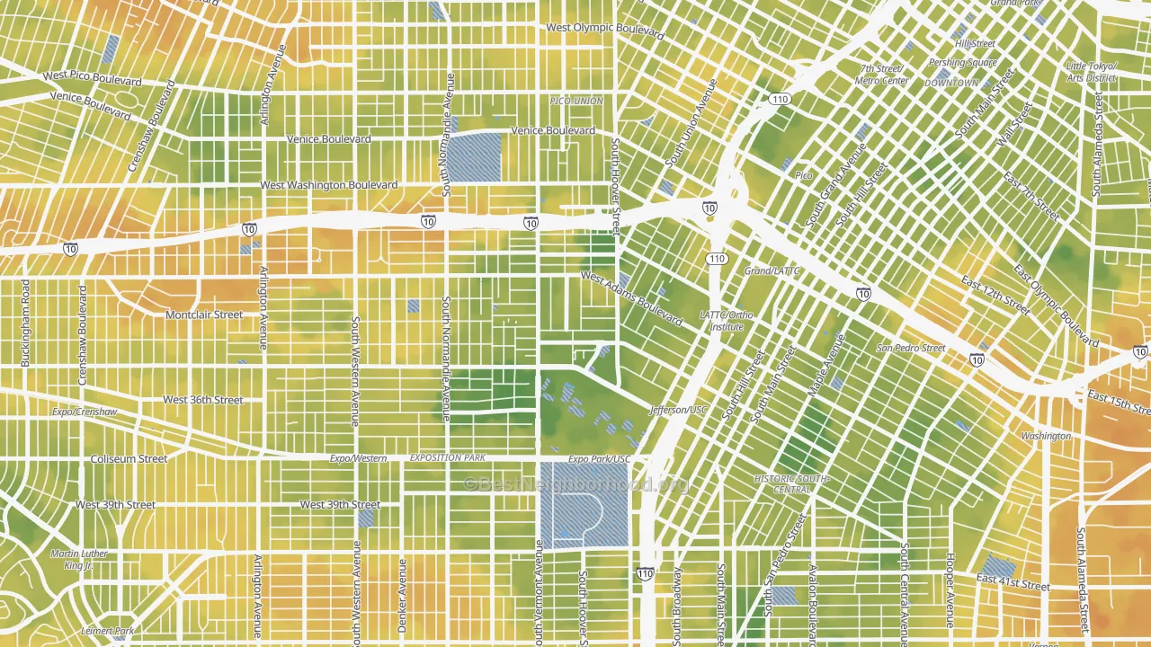 Bike Grade map of 90007, CA