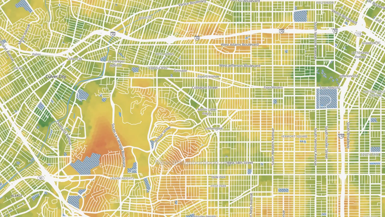 Bike Grade map of 90008, CA