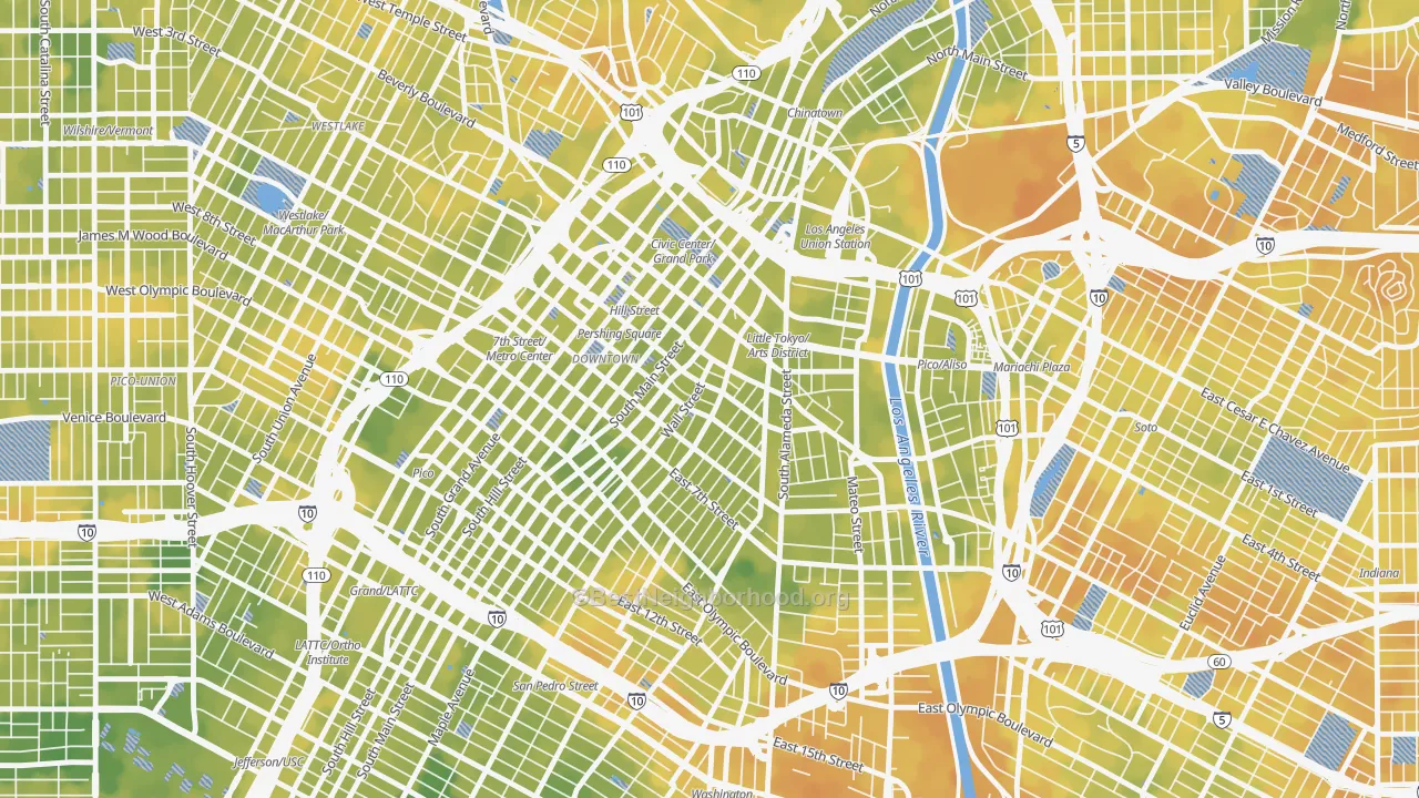 Bike Grade map of 90013, CA