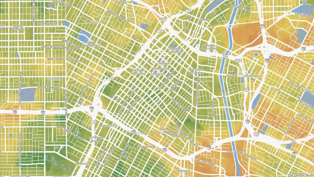 Bike Grade map of 90014, CA