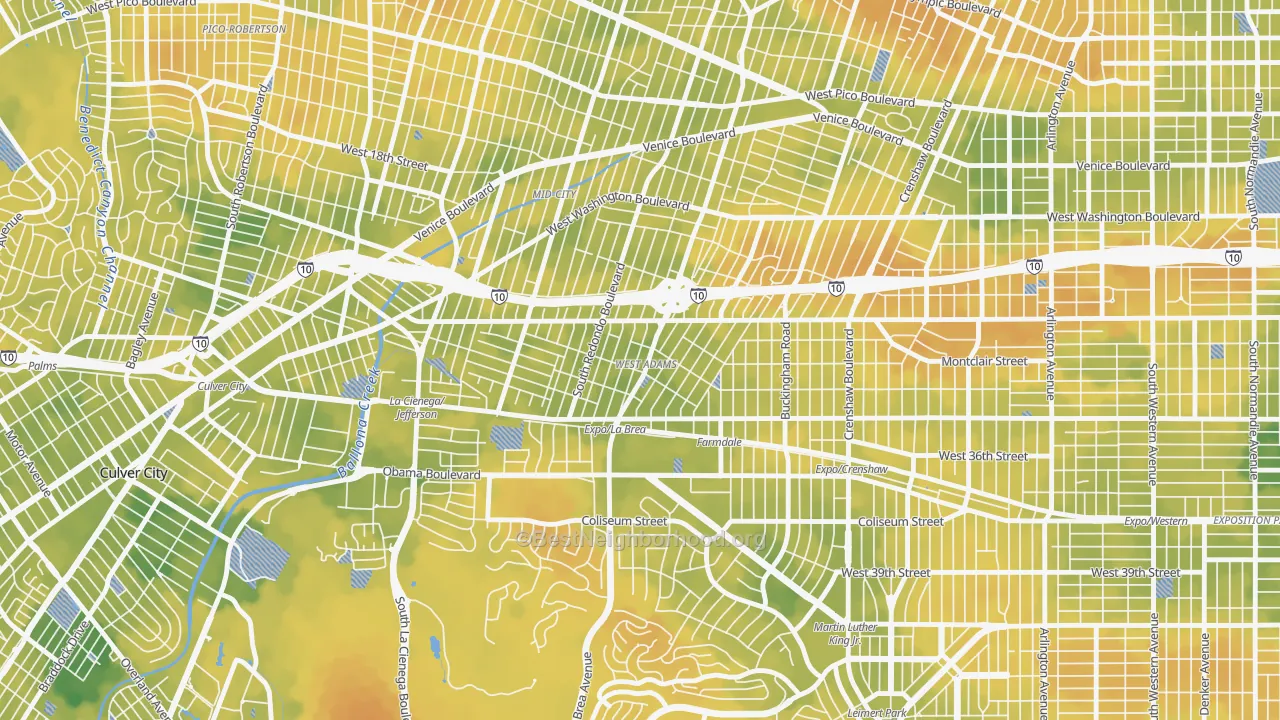 Bike Grade map of 90016, CA