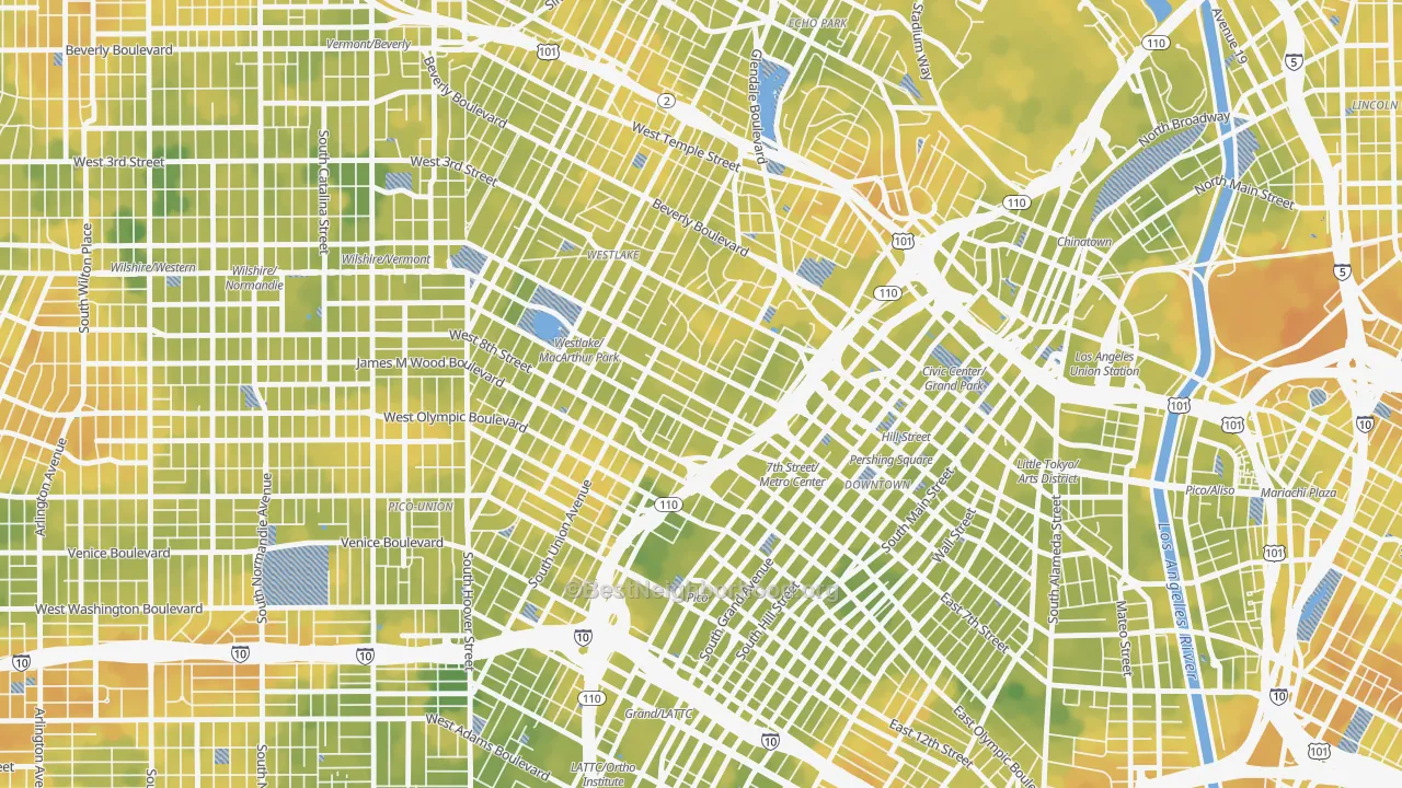 Bike Grade map of 90017, CA