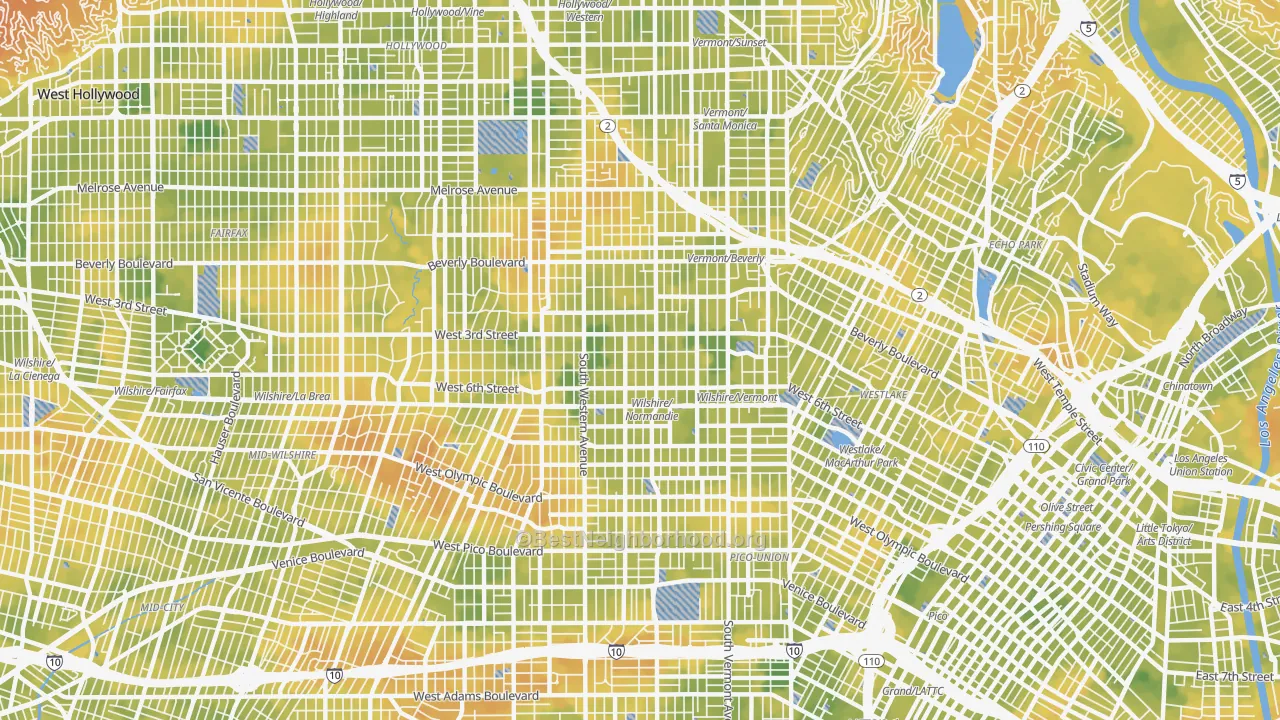 Bike Grade map of 90020, CA