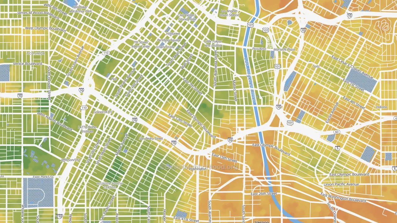 Bike Grade map of 90021, CA