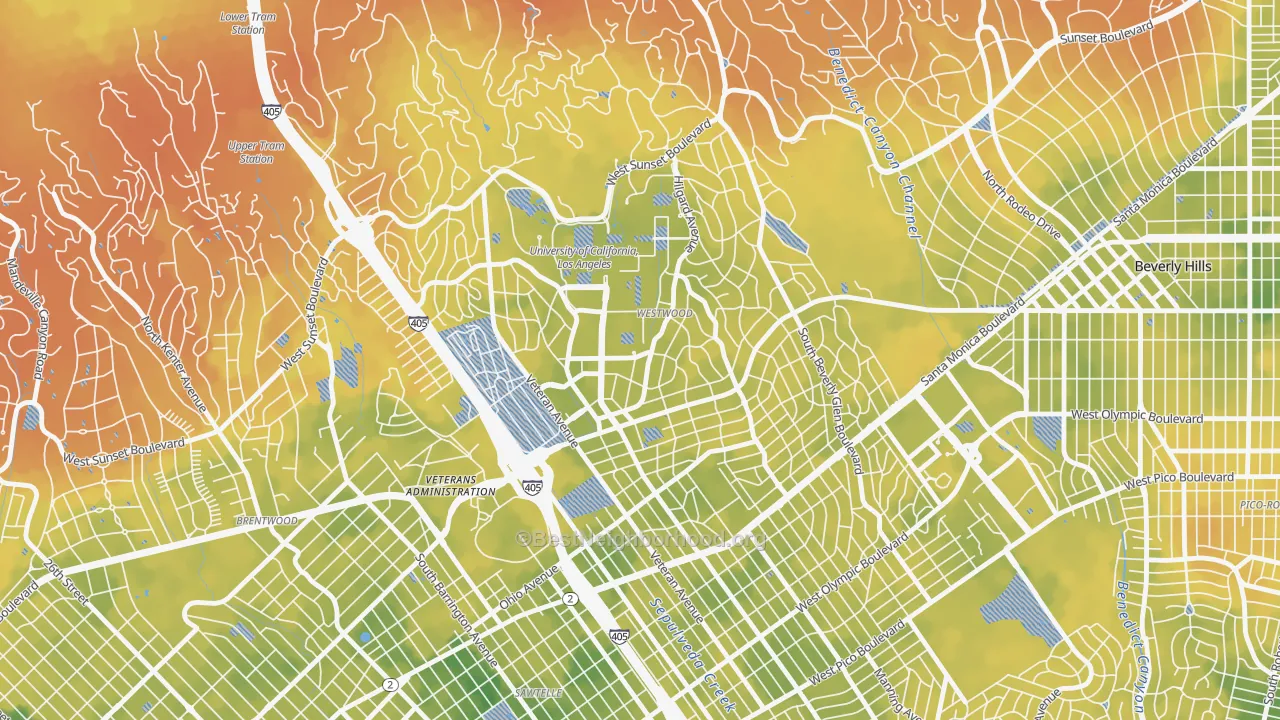 Bike Grade map of 90024, CA
