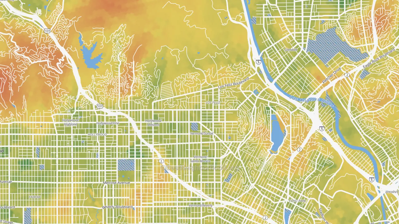 Bike Grade map of 90027, CA