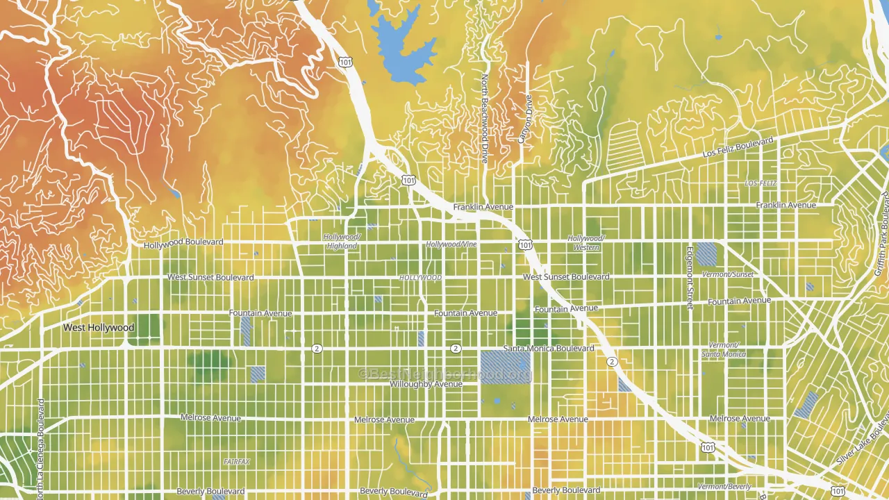Bike Grade map of 90028, CA