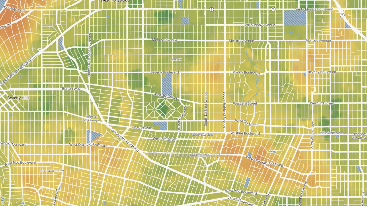 Bike Grade map of 90036, CA