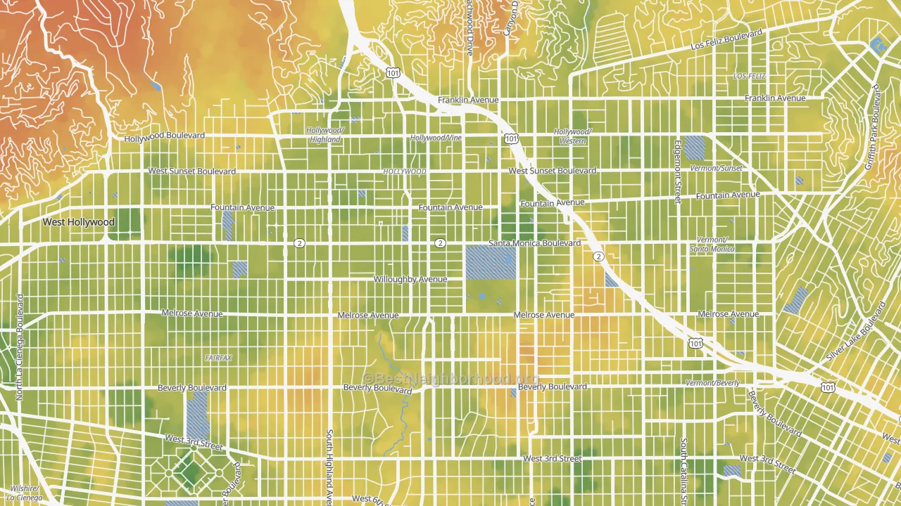 Bike Grade map of 90038, CA