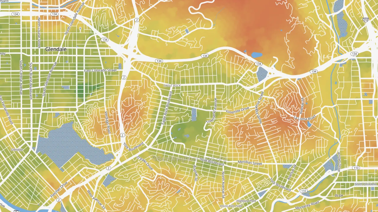 Bike Grade map of 90041, CA