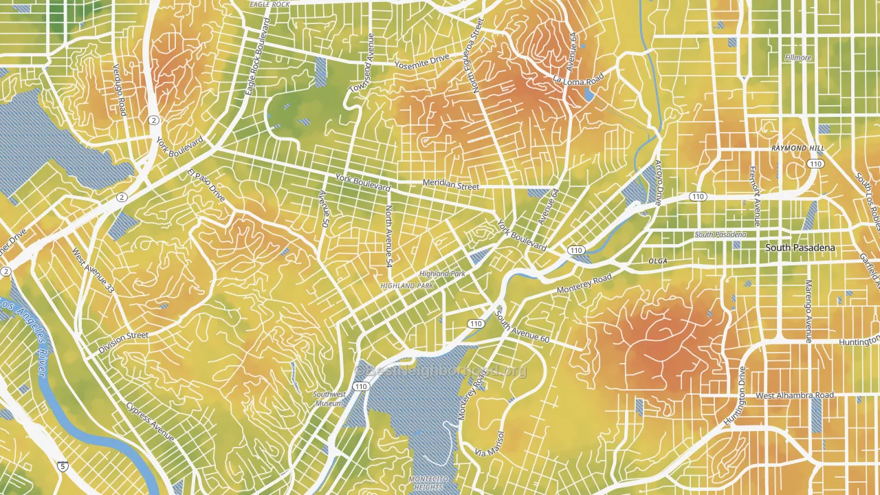 Bike Grade map of 90042, CA