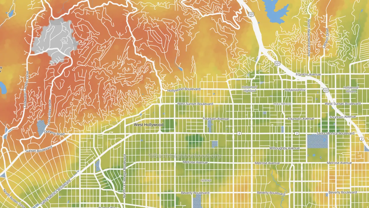 Bike Grade map of 90046, CA