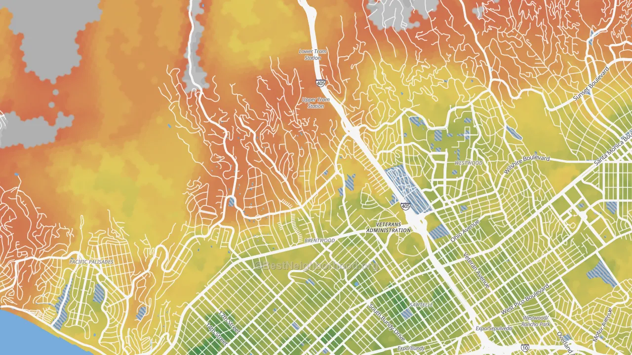 Bike Grade map of 90049, CA