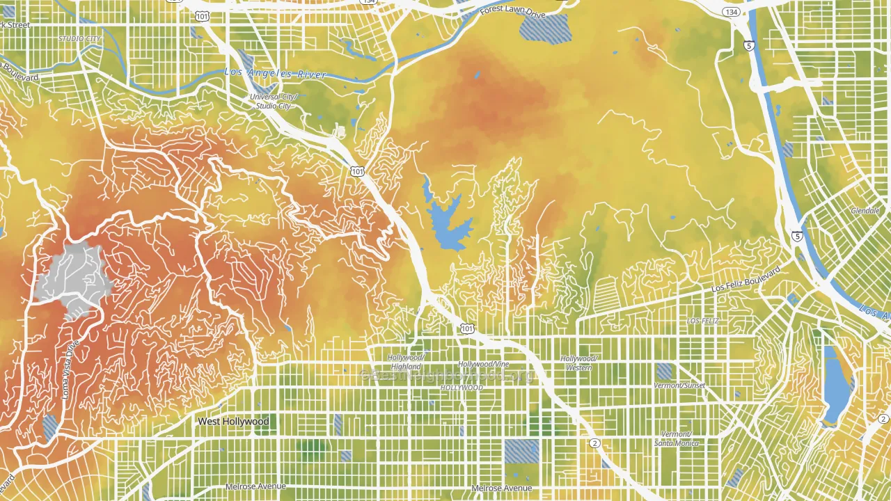 Bike Grade map of 90068, CA