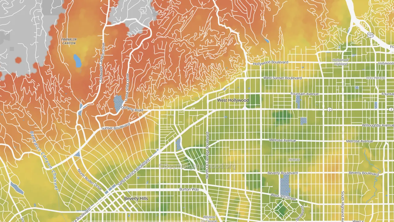Bike Grade map of 90069, CA