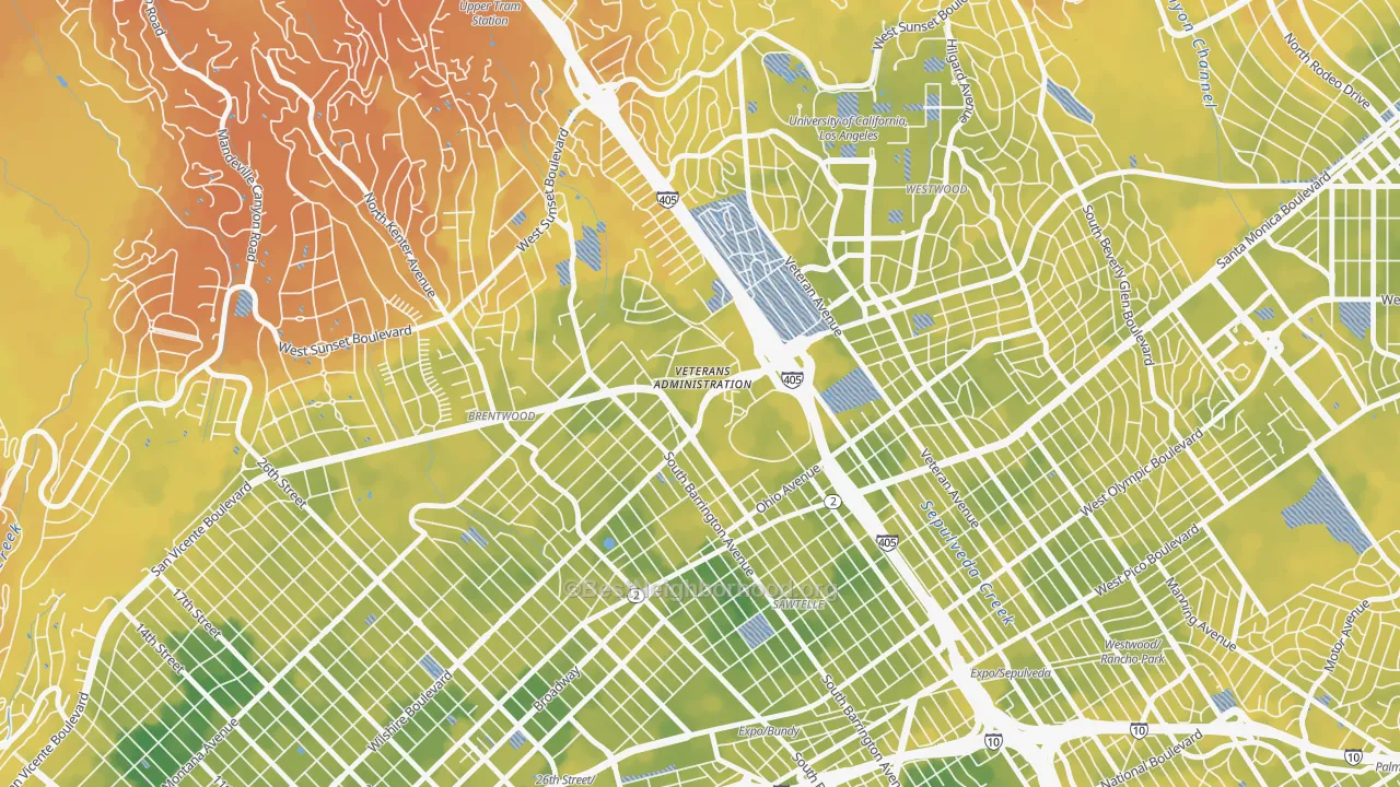 Bike Grade map of 90073, CA