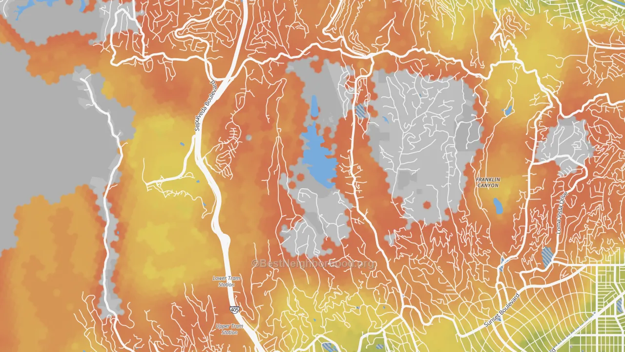 Bike Grade map of 90077, CA