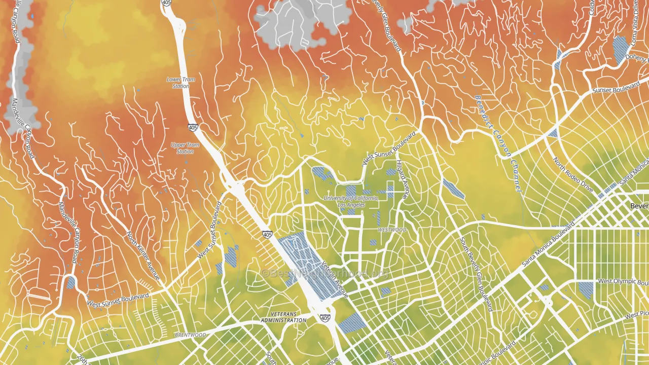 Bike Grade map of 90095, CA