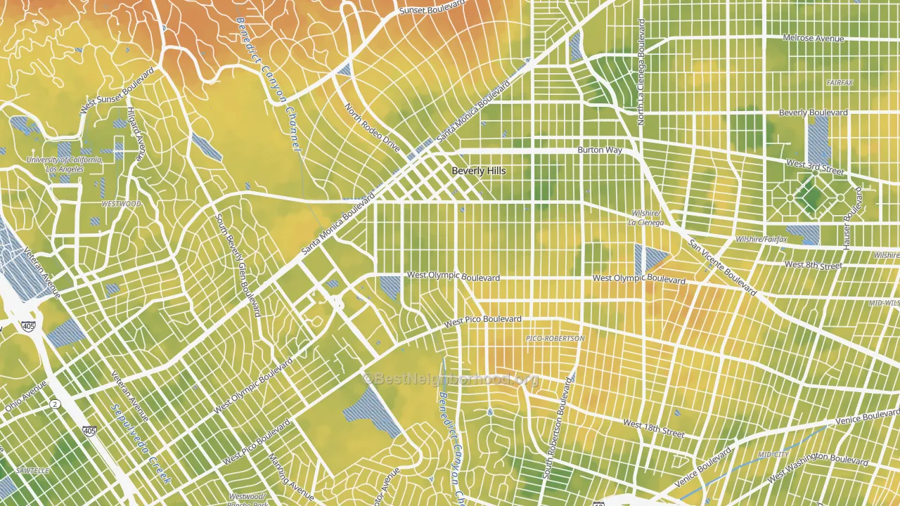 Bike Grade map of 90212, CA
