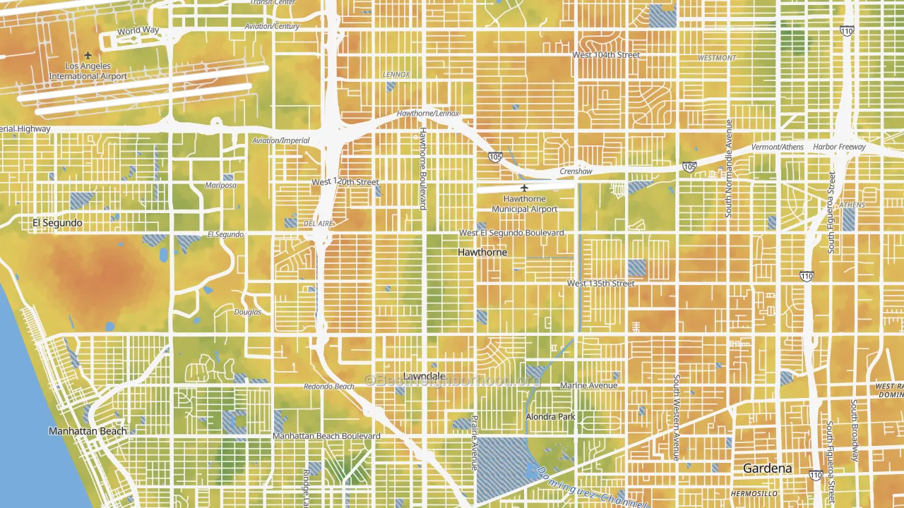 Bike Grade map of 90250, CA