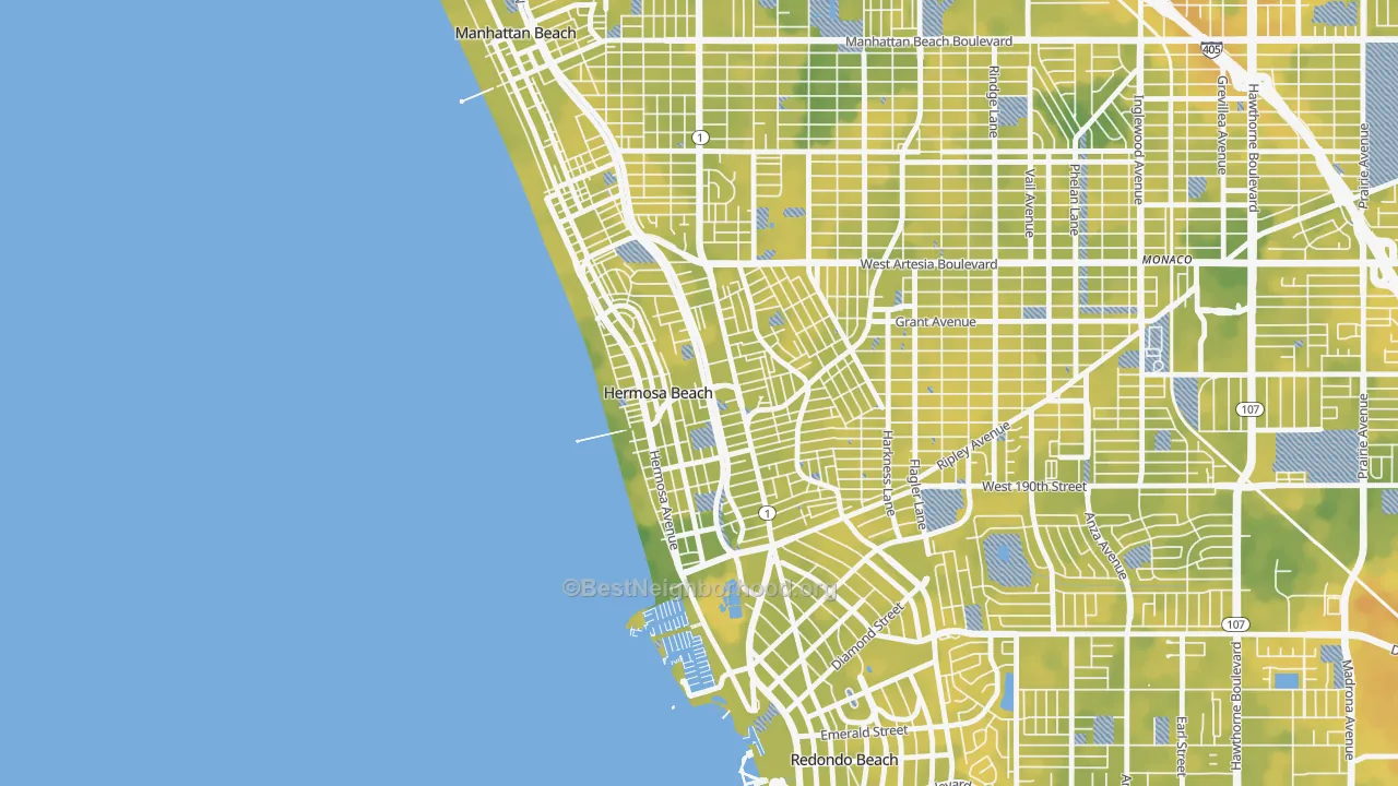 Bike Grade map of 90254, CA