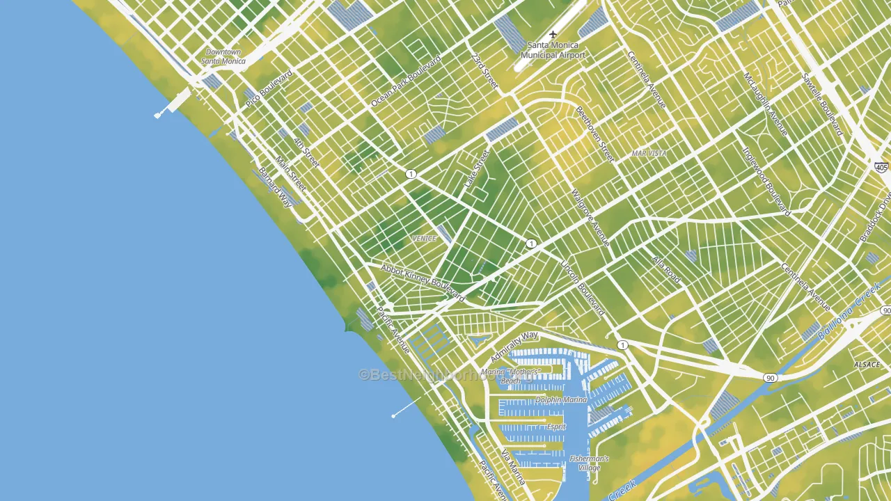 Bike Grade map of 90291, CA