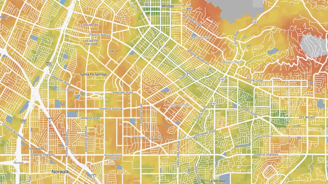 Bike Grade map of 90605, CA