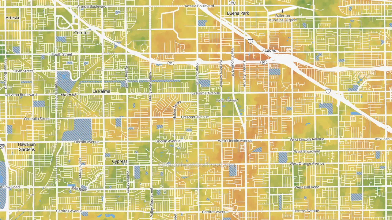 Bike Grade map of 90620, CA