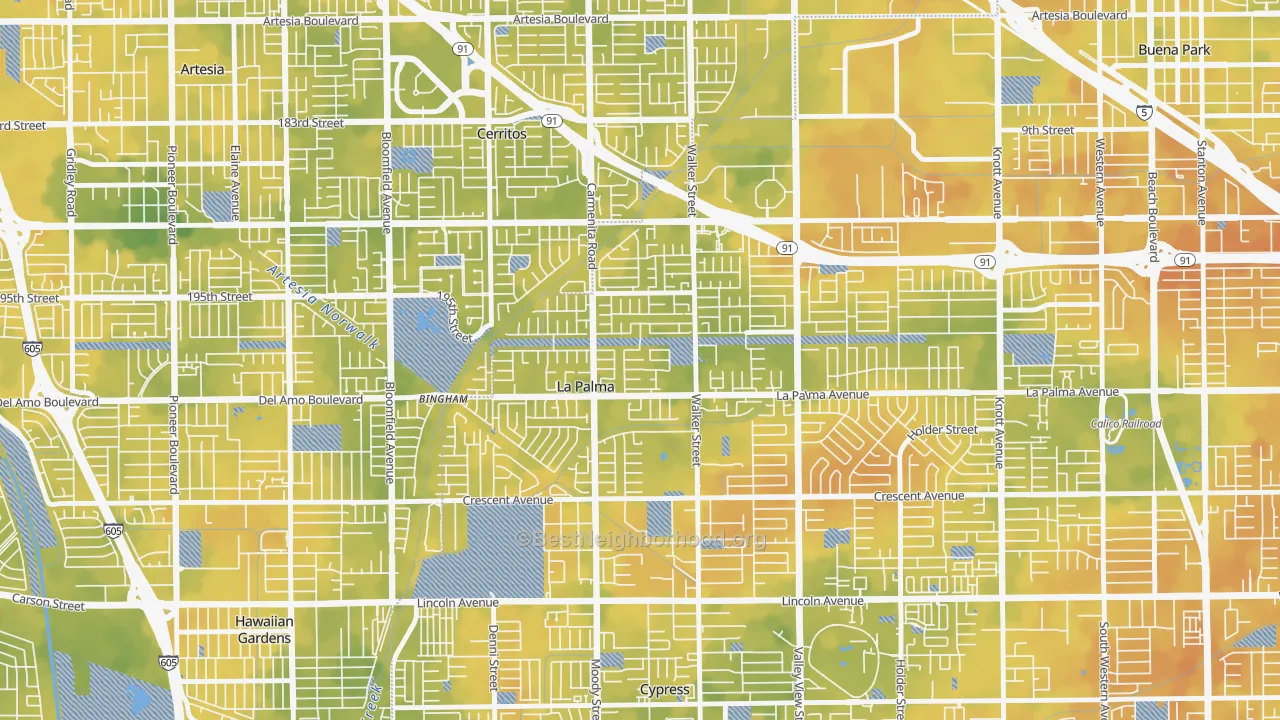 Bike Grade map of 90623, CA