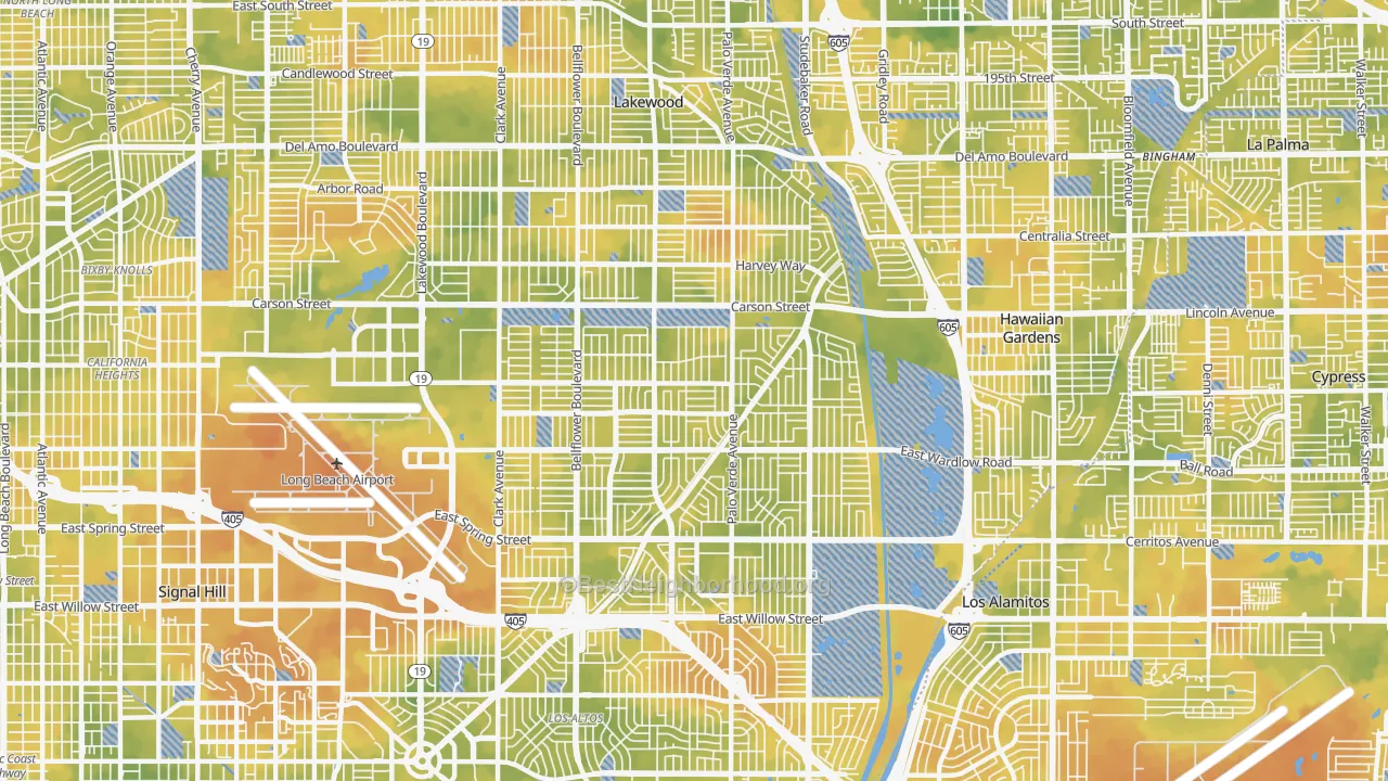 Bike Grade map of 90808, CA