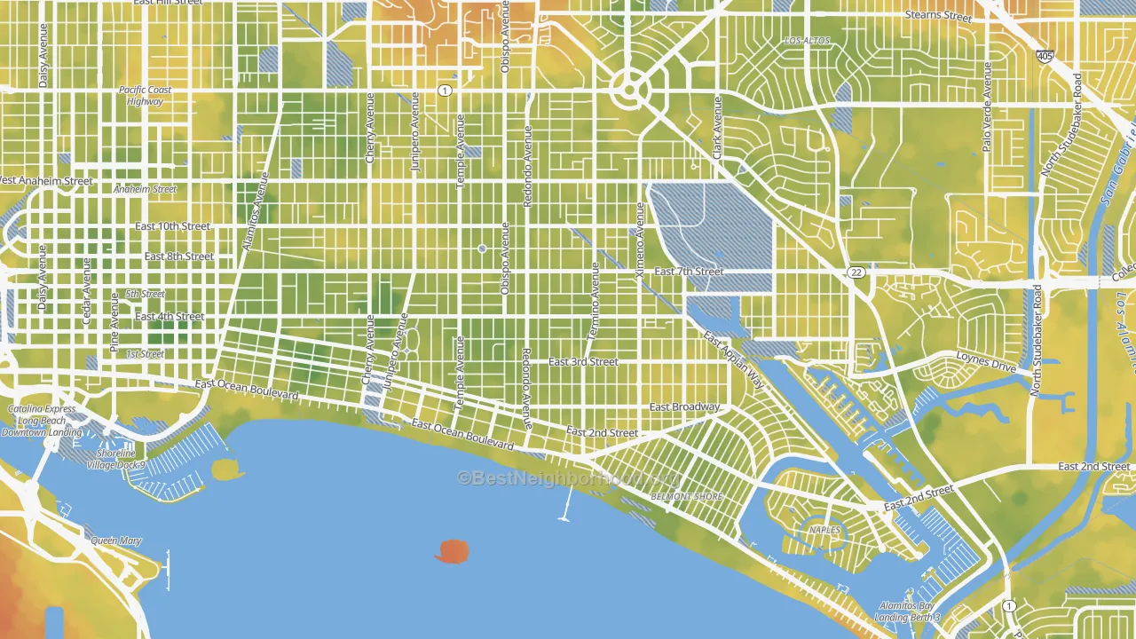 Bike Grade map of 90814, CA