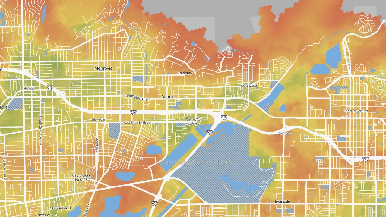Bike Grade map of 91010, CA