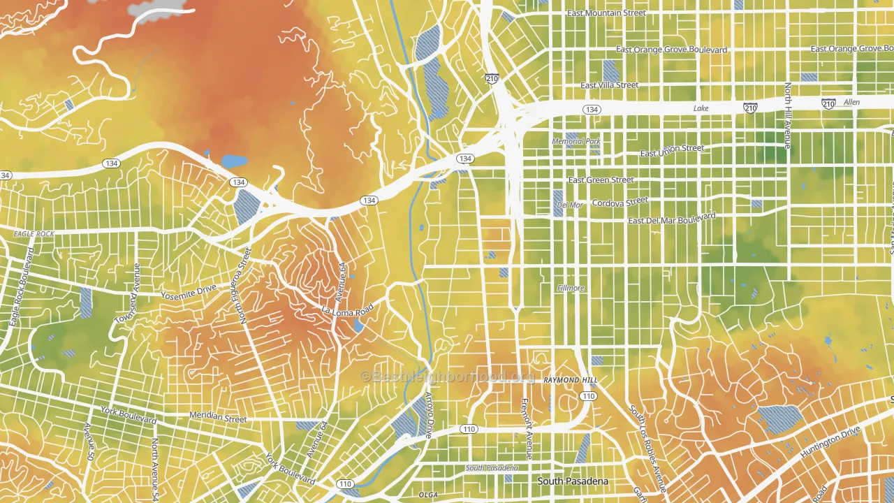 Bike Grade map of 91105, CA